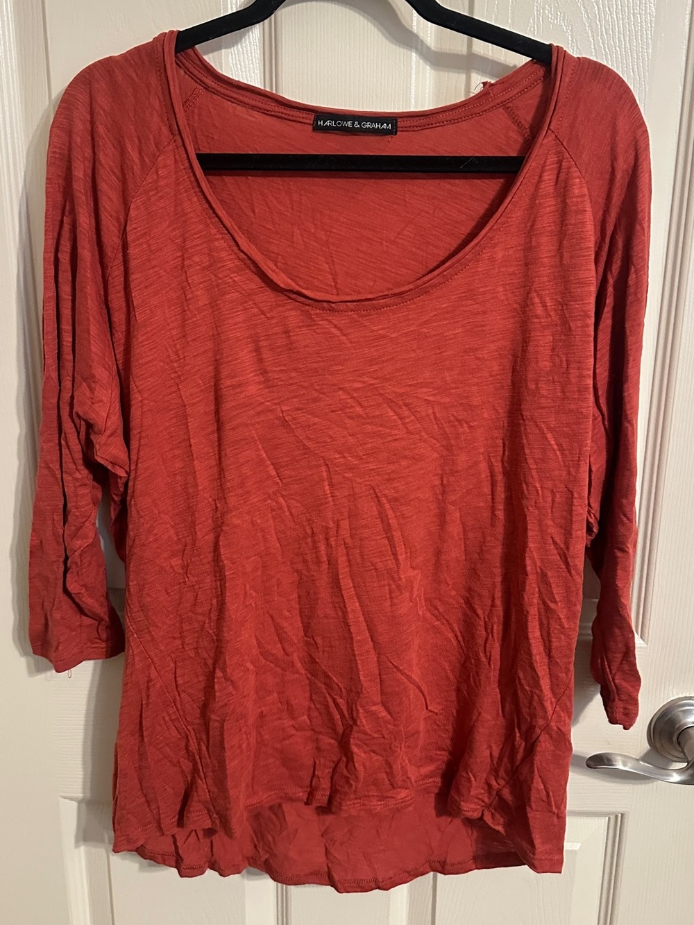 Harlowe & Graham Rust Orange Scoop Neck Long Sleeve High Low Top, Sz M